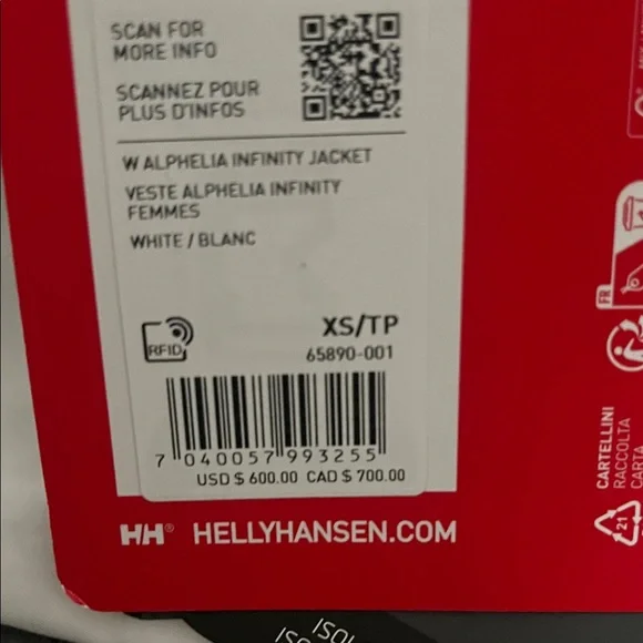Helly Hansen White Jacket with Red Lining - Picture 3 of 3